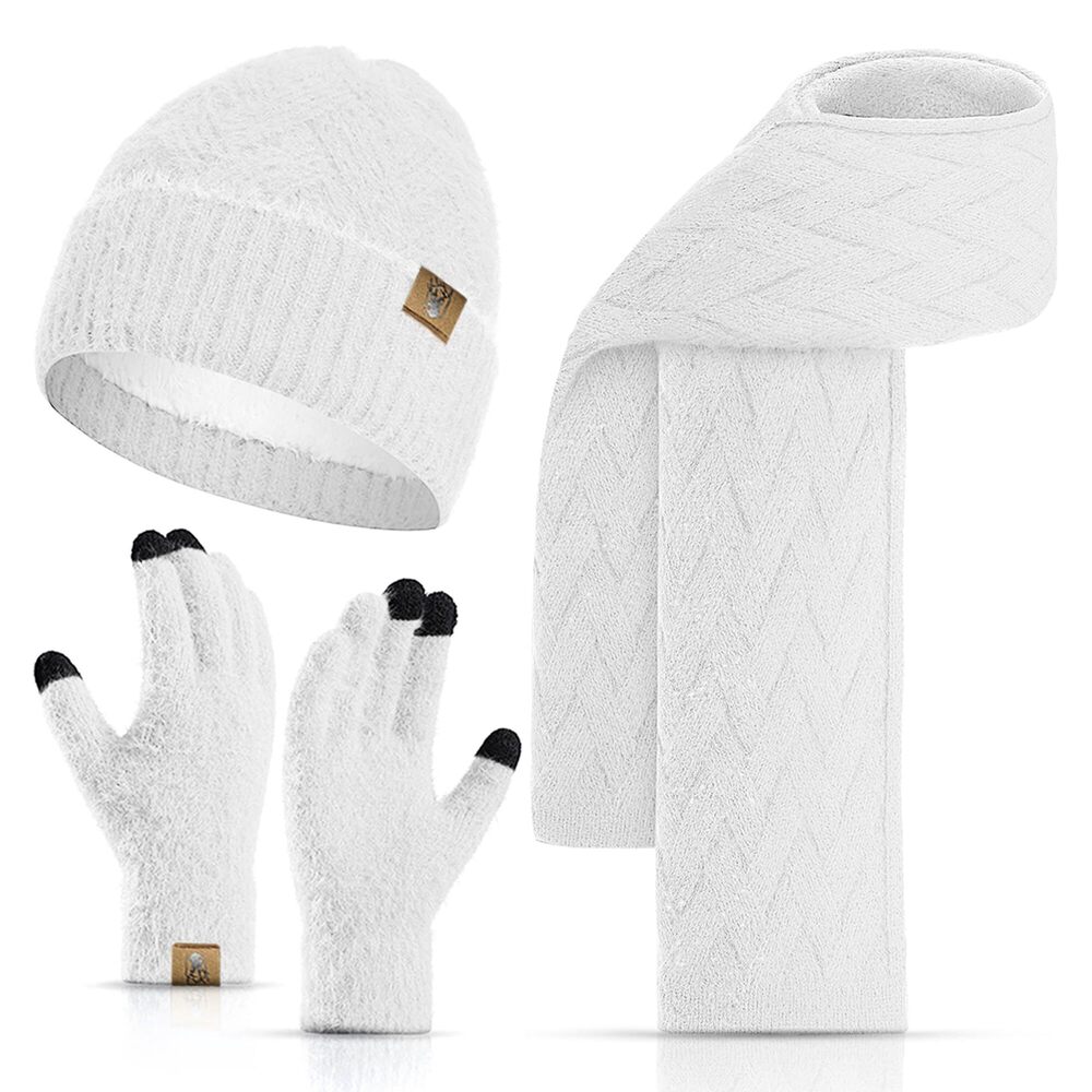 1758 Winter Knit Hat Beanie Scarf with Touch Screen Gloves Set Skull Caps